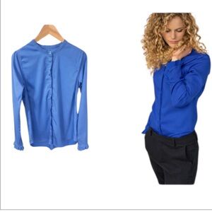Mos Mosh “Mattie” Blue Button-Down Blouse Ruffle Cuffs Women’s M EU Size 38